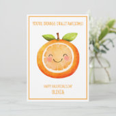 Watercolor Orange Cute Kids Happy Valentines Day シーズンカード (スタンド正面)