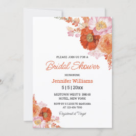watercolor orange floral bridal shower invitation ノートカード