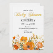 Watercolor Orange Poppies 招待状 (正面/裏面)