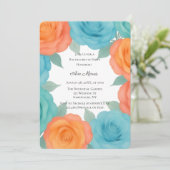 Watercolor Orange & Teal Roses Bachelorette Party 招待状 (スタンド正面)