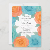 Watercolor Orange & Teal Roses Bachelorette Party 招待状 (正面)