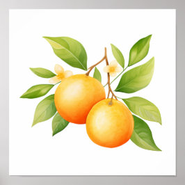 Watercolor Orange With Flower ポスター