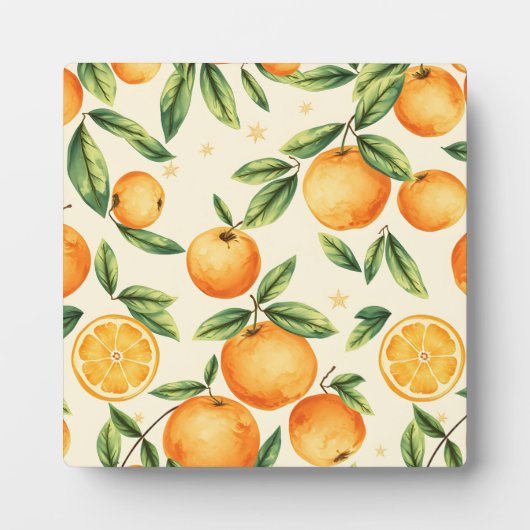 Watercolor Oranges Citrus Pattern フォトプラーク (正面)