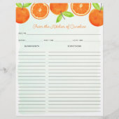 Watercolor Oranges Double Recipe Binder Insert (正面)