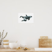 Watercolor Orca Mother and Baby Poster ポスター (キッチン)