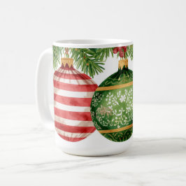Watercolor Ornaments Pine Boughs Christmas コーヒーマグカップ