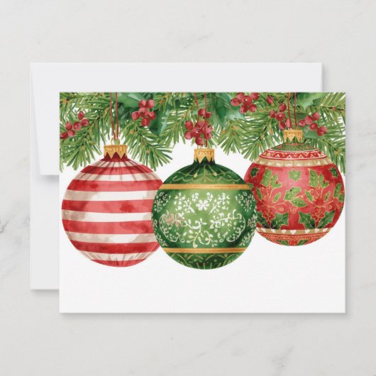 Watercolor Ornaments Pine Boughs Christmas シーズンカード (正面)