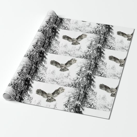 Watercolor Owl Flight Winter Forest Snow Bird ラッピングペーパー (アンロールド)
