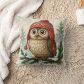 Watercolor Owl In a Winter Cap クッション (ブランケット)