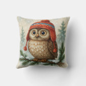 Watercolor Owl In a Winter Cap クッション (裏面)