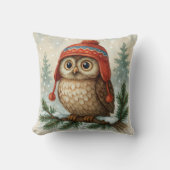 Watercolor Owl In a Winter Cap クッション (正面)