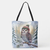 Watercolor Owl In a Winter Hat トートバッグ (裏面)