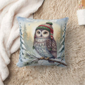 Watercolor Owl In Winter Hat クッション (ブランケット)