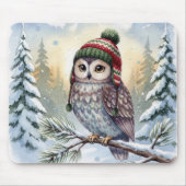 Watercolor Owl In Winter Hat マウスパッド (正面)
