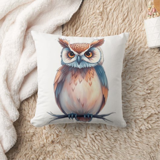 Watercolor Owl with Starry Elements クッション (ブランケット)