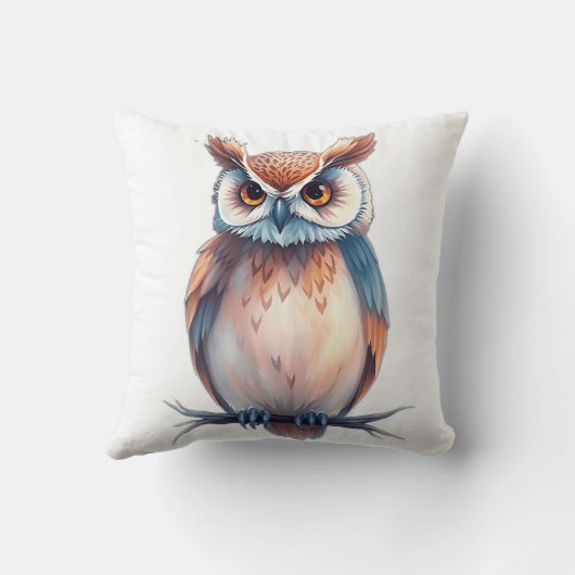 Watercolor Owl with Starry Elements クッション (裏面)