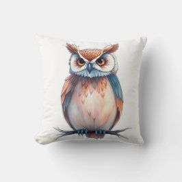 Watercolor Owl with Starry Elements クッション