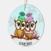 Watercolor Owls with Personalized Message on Back セラミックオーナメント (左)