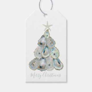 Watercolor Oyster Christmas Tree ギフトタグ