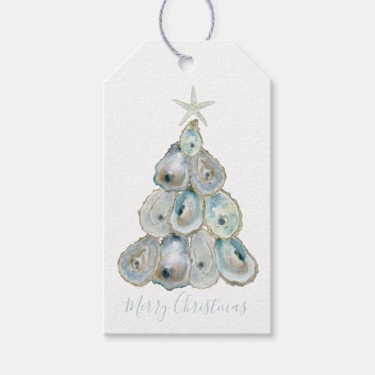 Watercolor Oyster Christmas Tree ギフトタグ (正面)