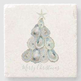 Watercolor Oyster Christmas Tree ストーンコースター