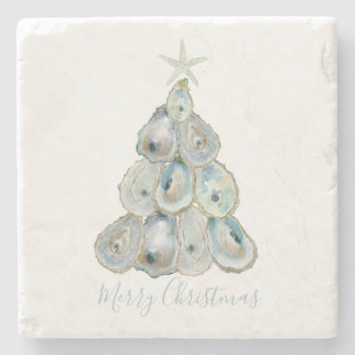 Watercolor Oyster Christmas Tree ストーンコースター