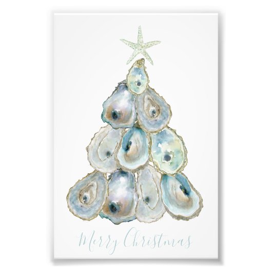 Watercolor Oyster Christmas Tree フォトプリント (正面)