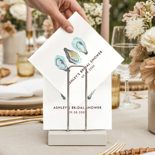 Watercolor Oyster Coastal Seaside Bridal Shower スタンダードカクテルナプキン