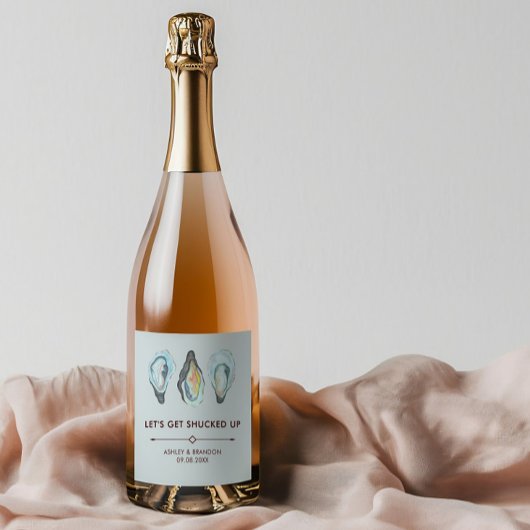 Watercolor Oyster Coastal Seaside Wedding スパークリングワインラベル