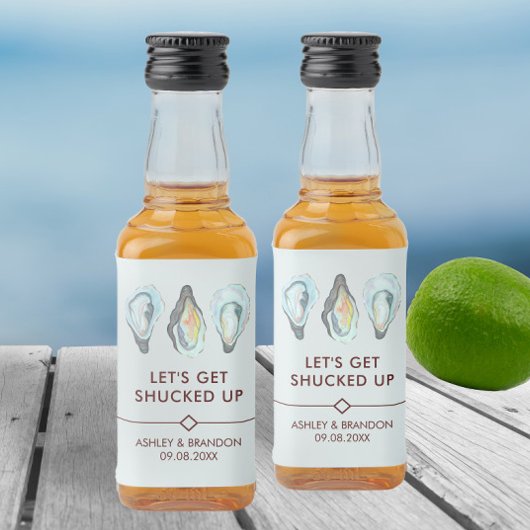 Watercolor Oyster Coastal Seaside Wedding リキュールボトルラベル