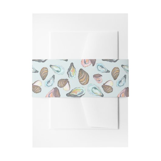 Watercolor Oyster Coastal Seaside Wedding 招待状ベリーバンド (正面例)