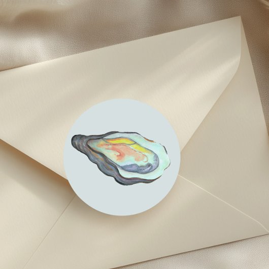 Watercolor Oyster Envelope Seal, Coastal Wedding  ラウンドシール