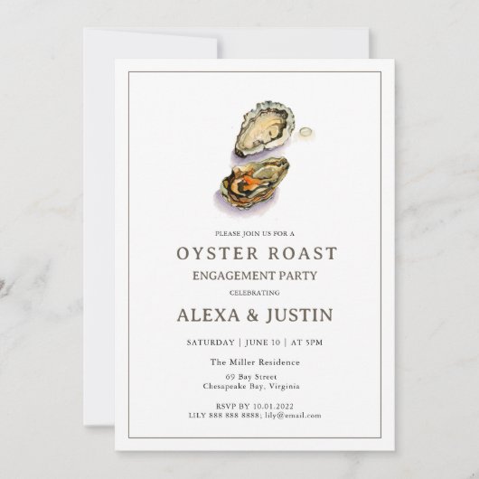 Watercolor Oyster Roast Engagement party 招待状 (正面)