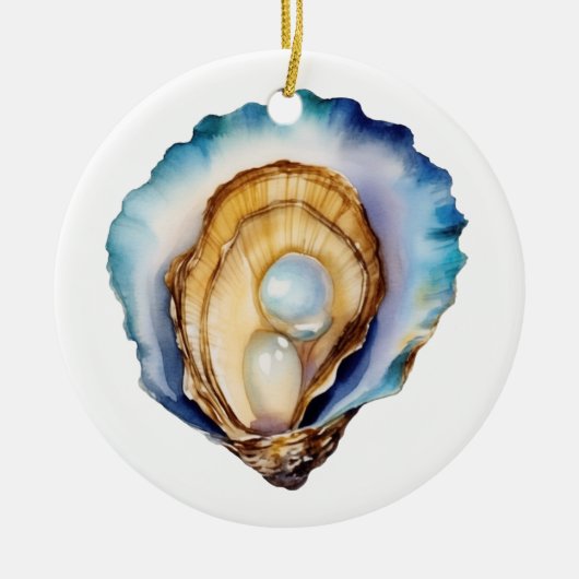 Watercolor Oyster Shell セラミックオーナメント (正面)