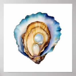 Watercolor Oyster Shell ポスター
