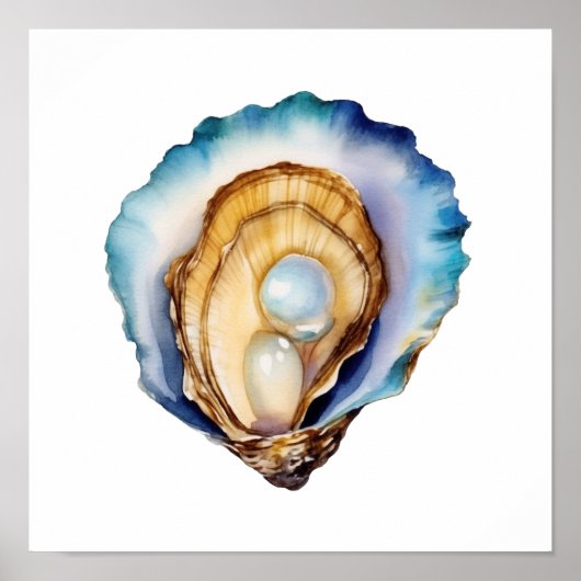 Watercolor Oyster Shell ポスター (正面)