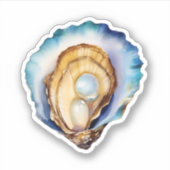 Watercolor Oyster Shell Custom-Cut Vinyl Sticker シール (正面)