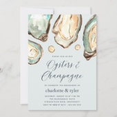 Watercolor Oysters & Champagne Engagement Party 招待状 (正面)