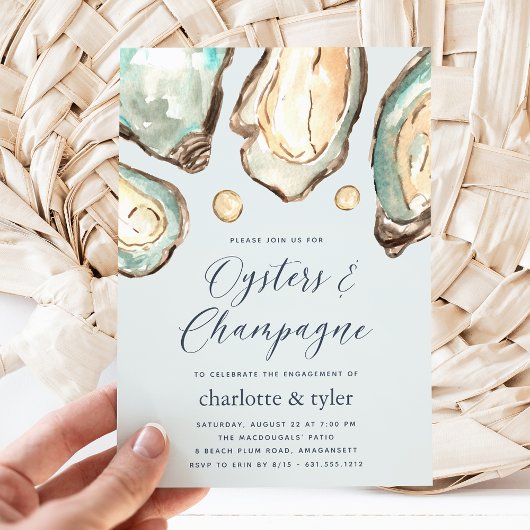 Watercolor Oysters & Champagne Engagement Party 招待状