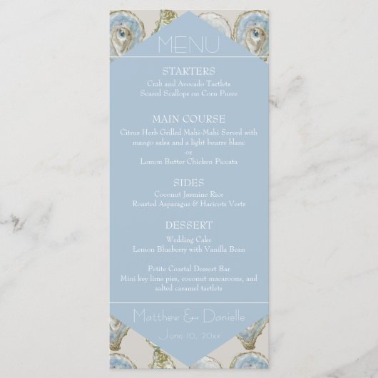 Watercolor Oysters Wedding- Light Blue Flat Menu メニュー (正面)