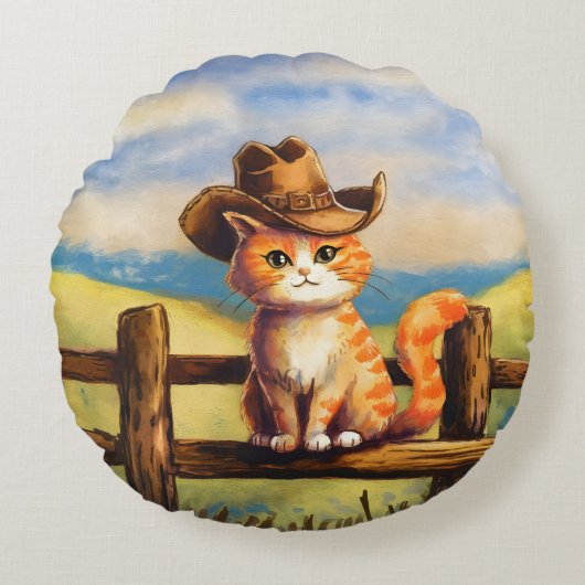 Watercolor Painted Cat Dad ラウンドクッション (正面)