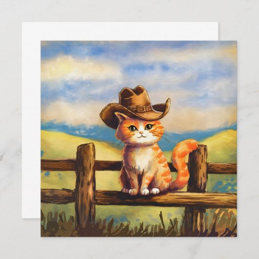 Watercolor Painted Cat Dad 招待状 (正面/裏面)