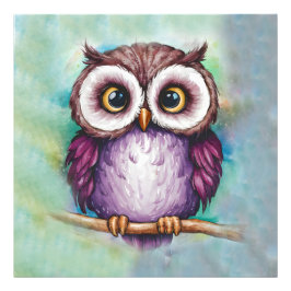 Watercolor painted cute owl フォトプリント