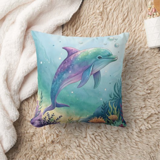 Watercolor painted dolphin クッション (ブランケット)