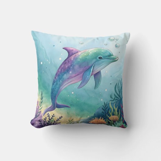 Watercolor painted dolphin クッション (正面)