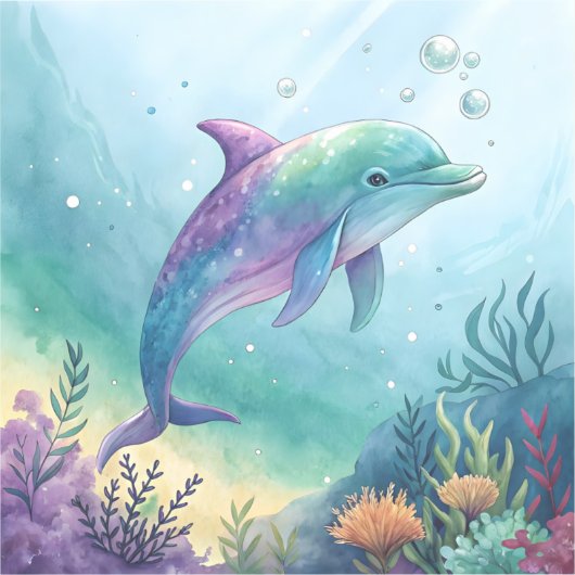 Watercolor painted dolphin シール (正面)