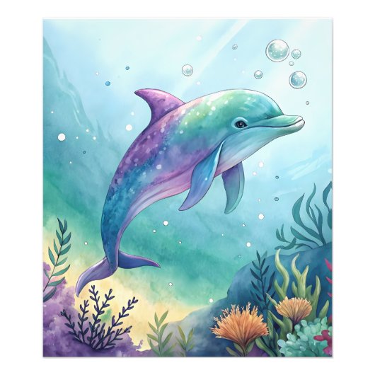 Watercolor painted dolphin フォトプリント            (正面)