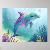 Watercolor painted dolphin ポスター (正面)