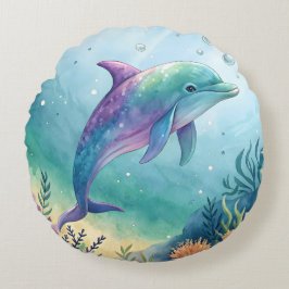 Watercolor painted dolphin ラウンドクッション
