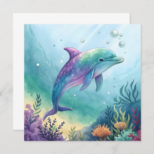 Watercolor painted dolphin 招待状 (正面/裏面)